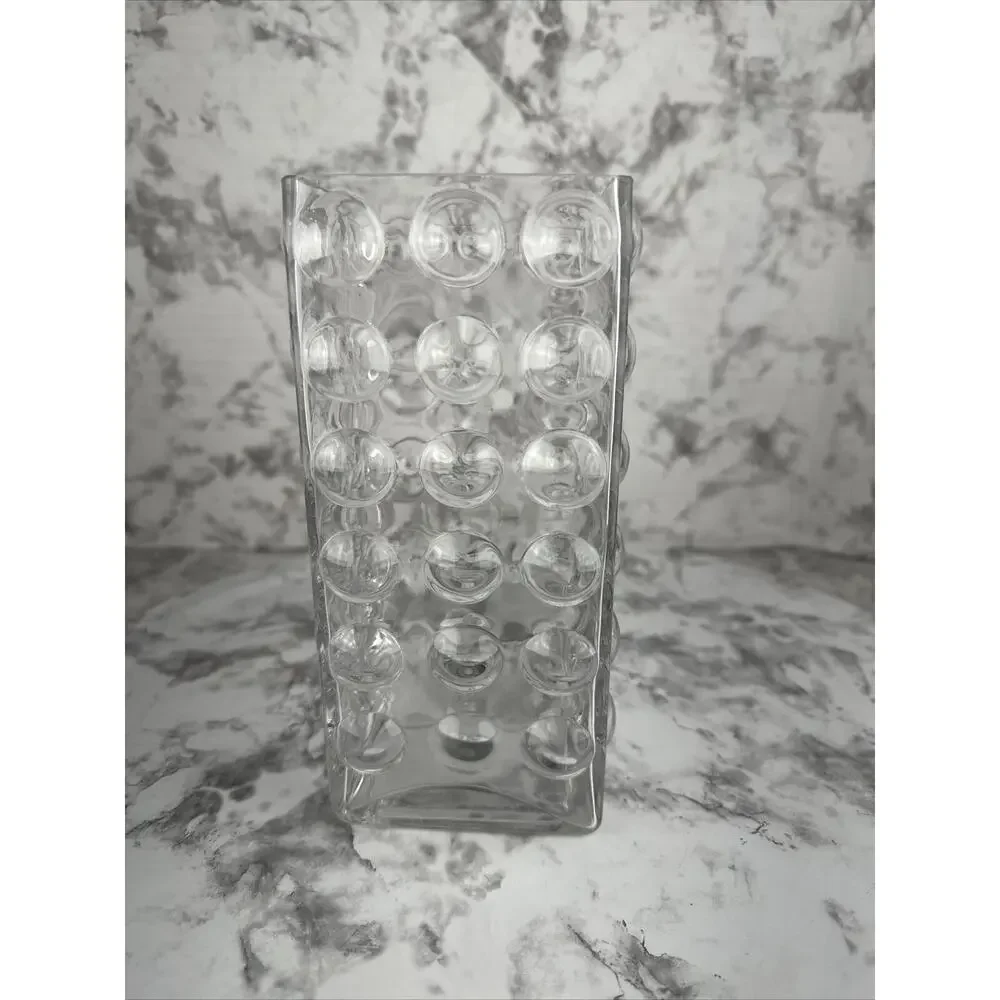 Vintage Blown Bubble Art Glass Vessel Mid Century Modern Vase Clear Rectangular‎
